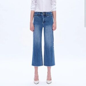 BAYEAS High Rise Wide Leg Denim Jeans With Raw Hem Medium Wash 28